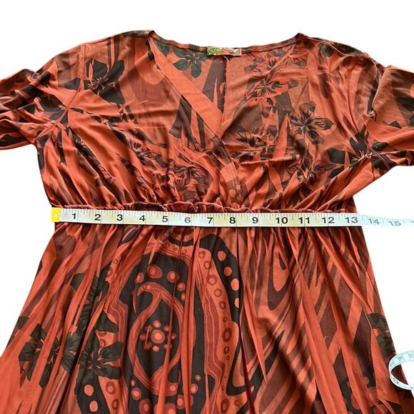 Fave Rust Sublimation Print Slinky Knit Dress Size Medium Mini 3/4 Sleeves Y2K - Picture 8 of 9